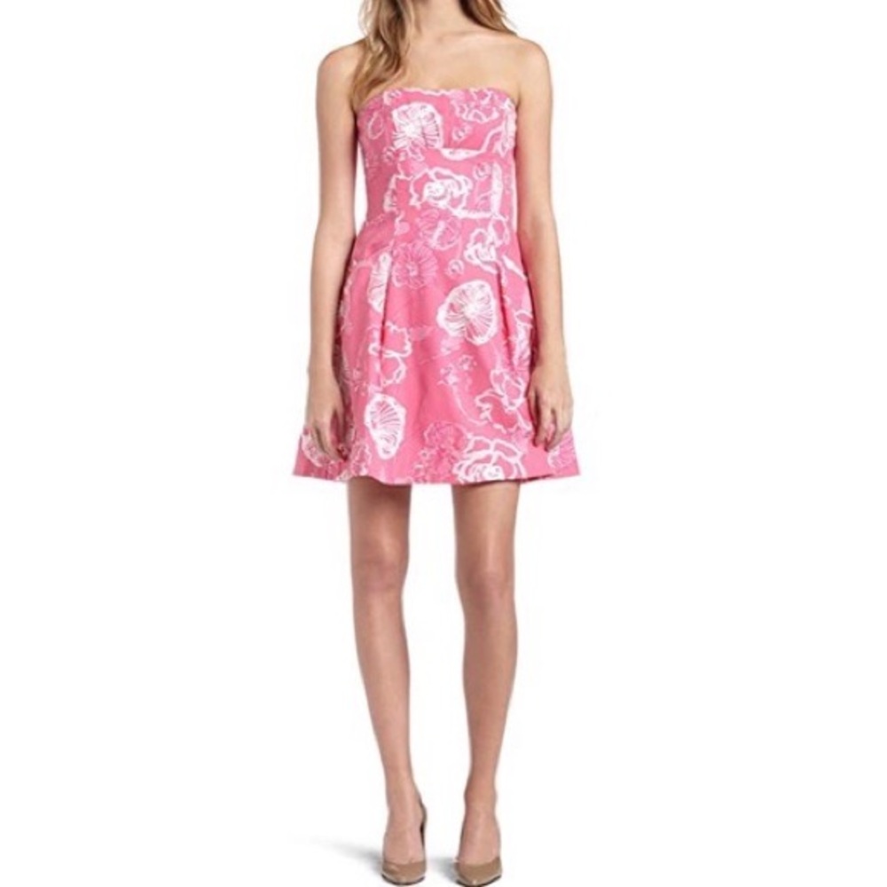 Lily Pulitzer Hotty Pink Dahlia Strapless Dress 👗💕